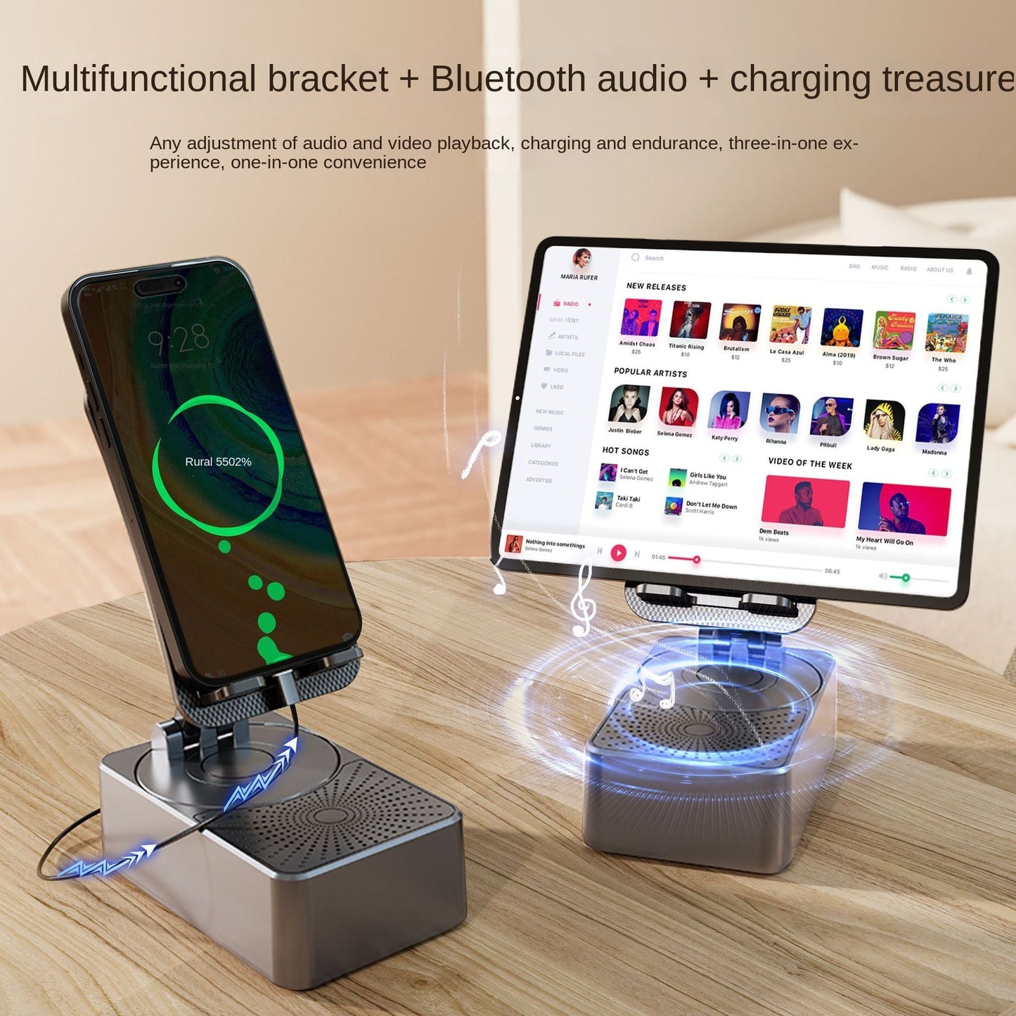 3-in-1 Foldable Bluetooth Stand Speaker with Wireless Charging