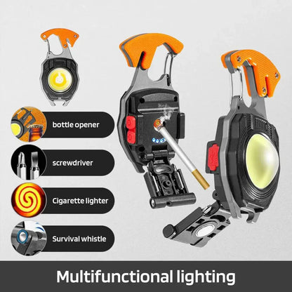 Multifunctional Rechargeable Camping Tool with Light, Lighter, Whistle & More